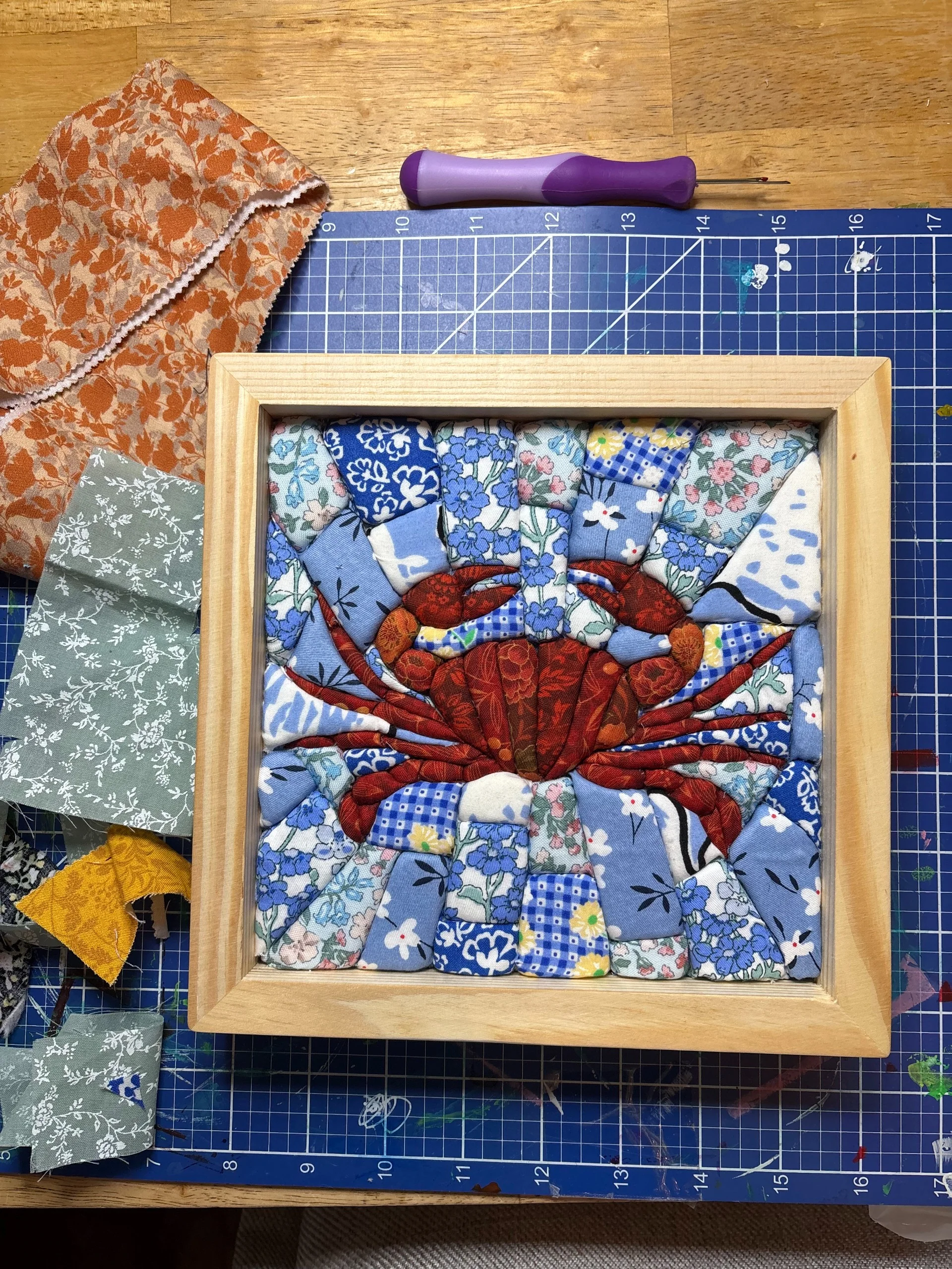 Red Crab Wireless Quilted Fabric Art