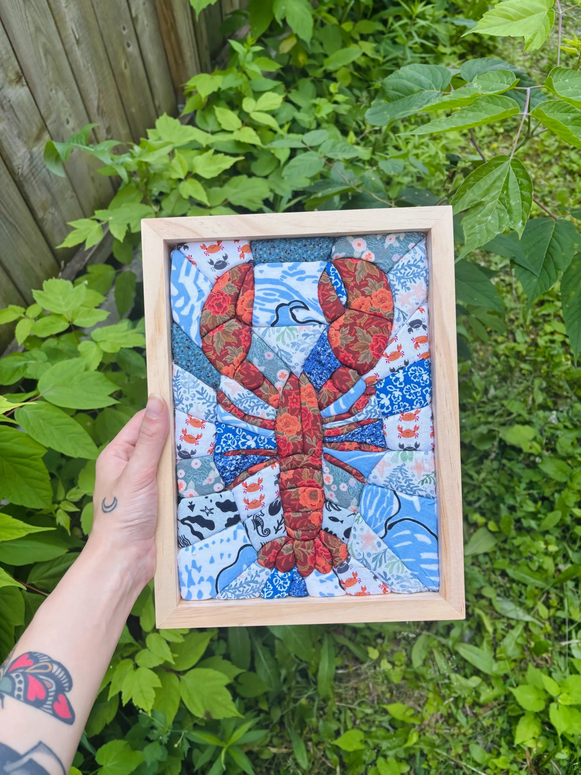 Large Lobster Wireless Quilted Fabric Art
