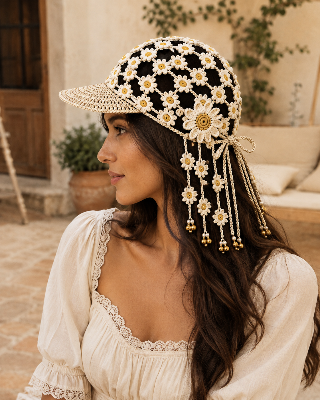 Handwork Sunflower Crochet Visor Hat