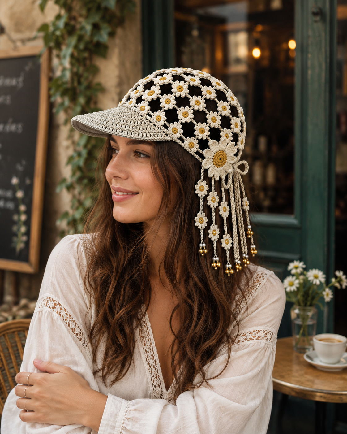 Handwork Sunflower Crochet Visor Hat