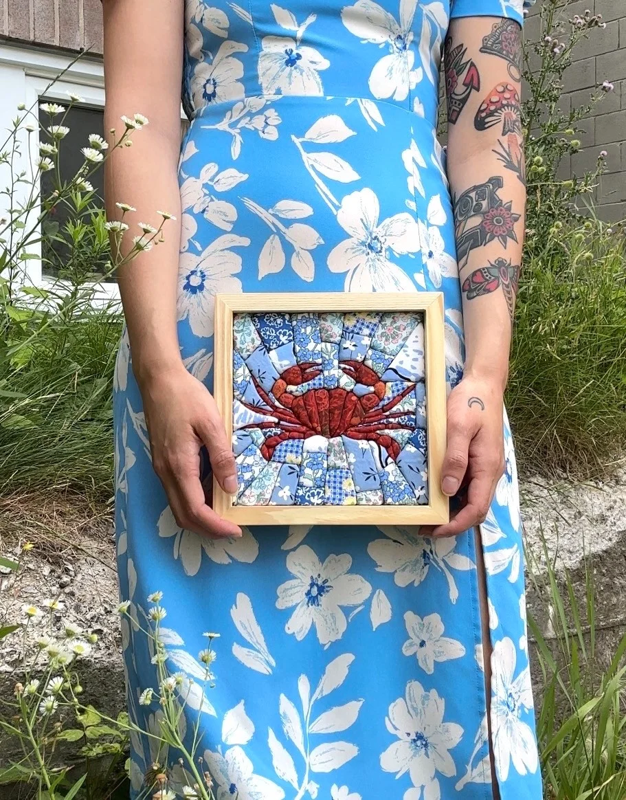 Red Crab Wireless Quilted Fabric Art