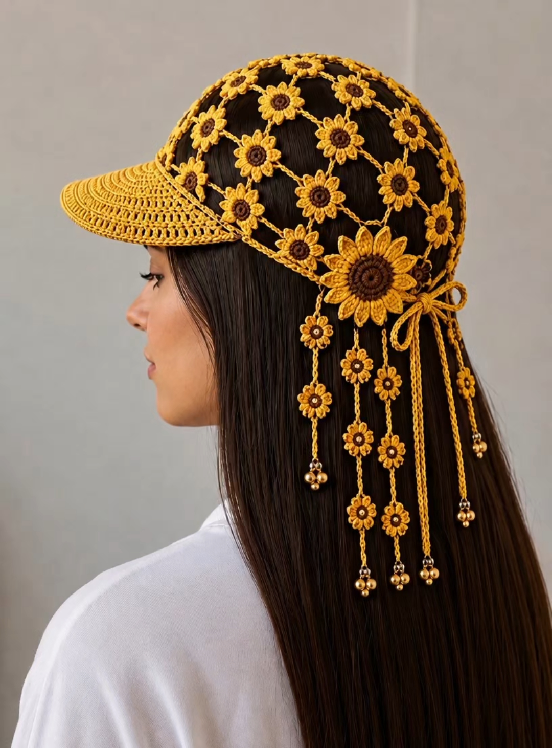 Handwork Sunflower Crochet Visor Hat