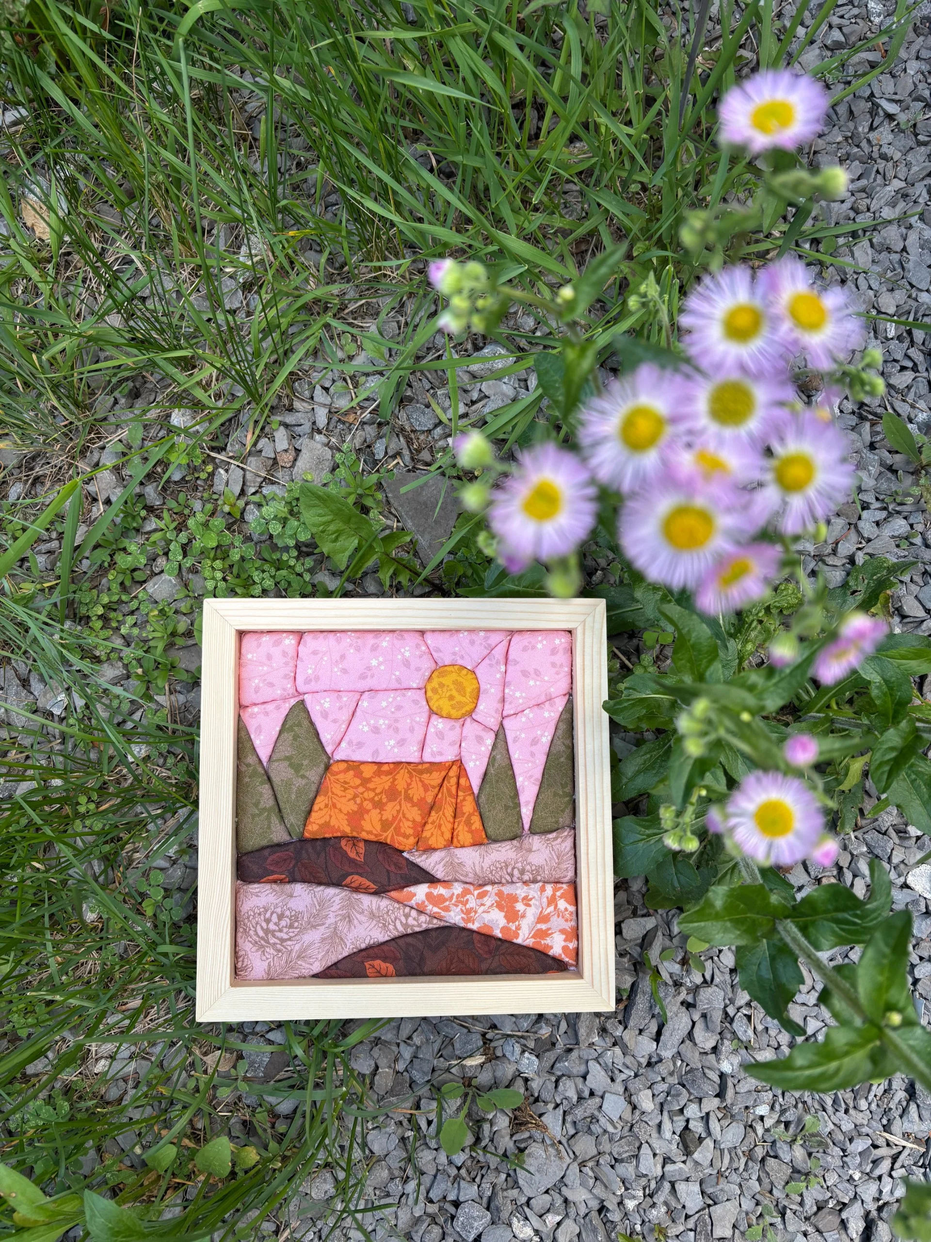 Mountain Hut Wireless Quilted Fabric Art