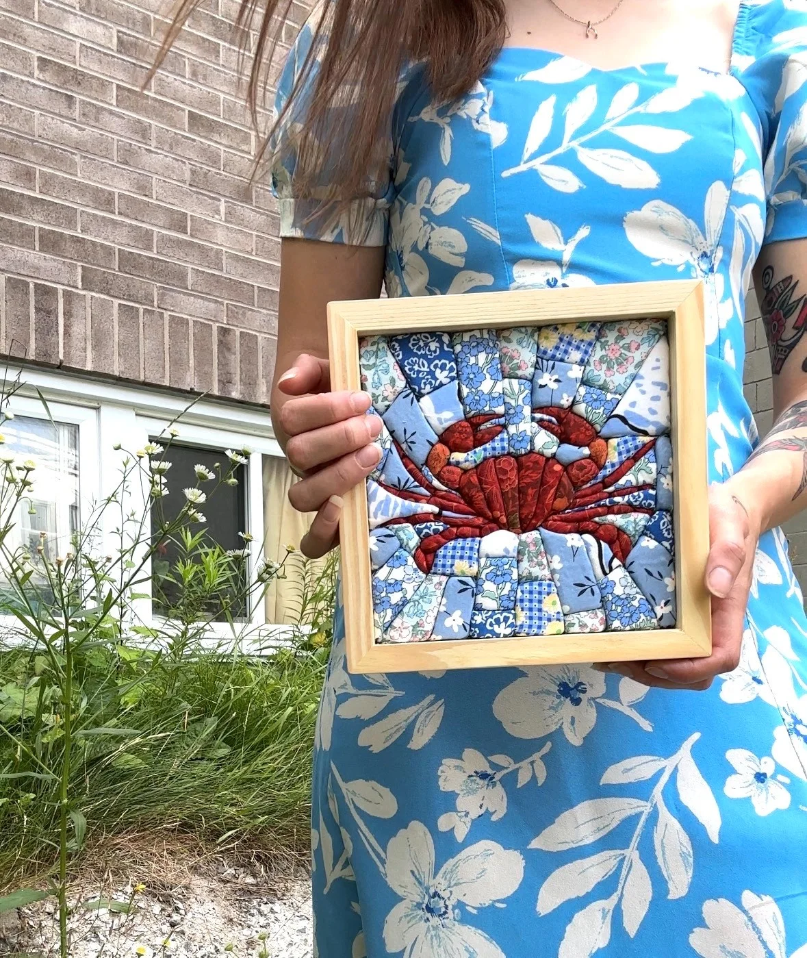Red Crab Wireless Quilted Fabric Art