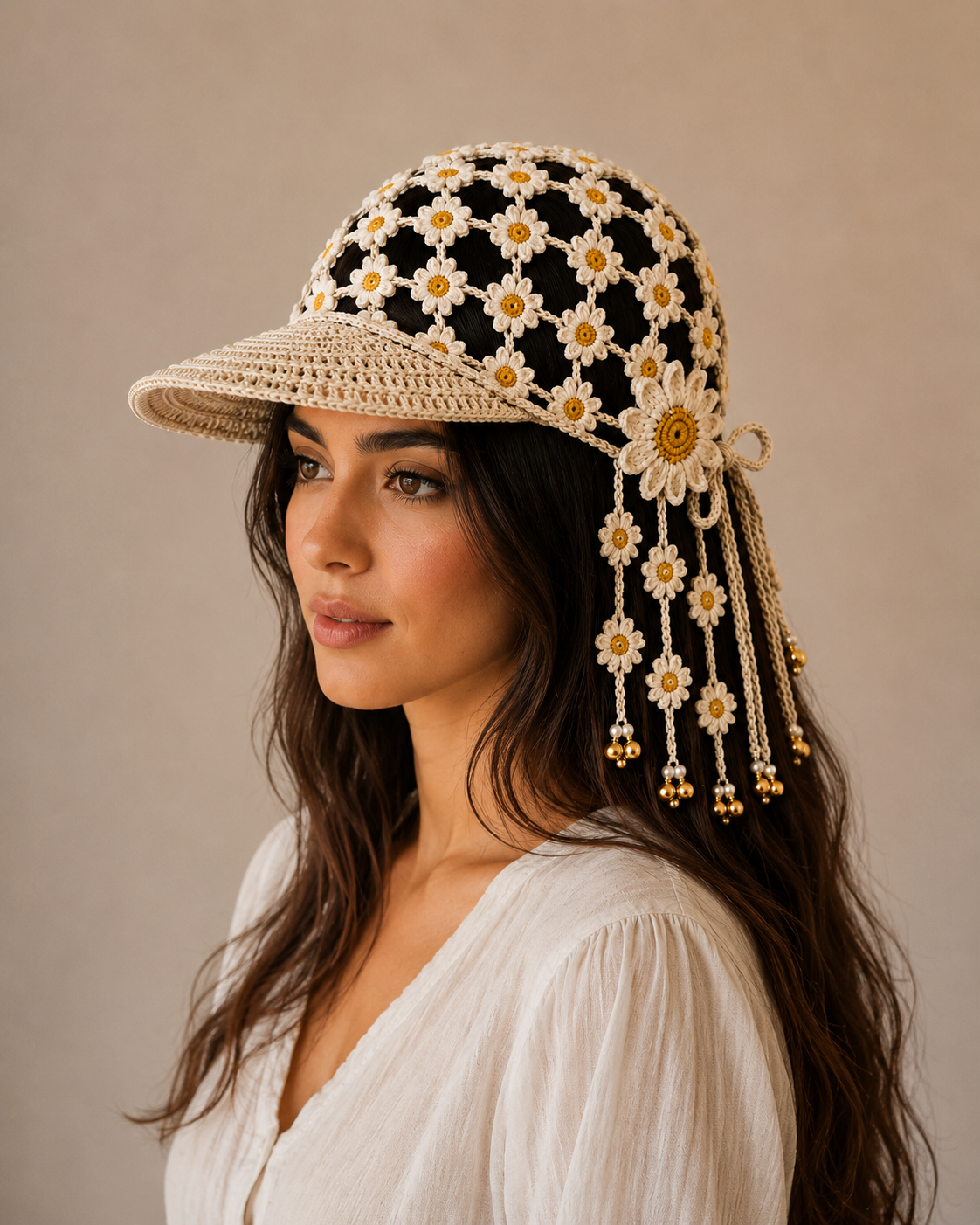 Handwork Sunflower Crochet Visor Hat