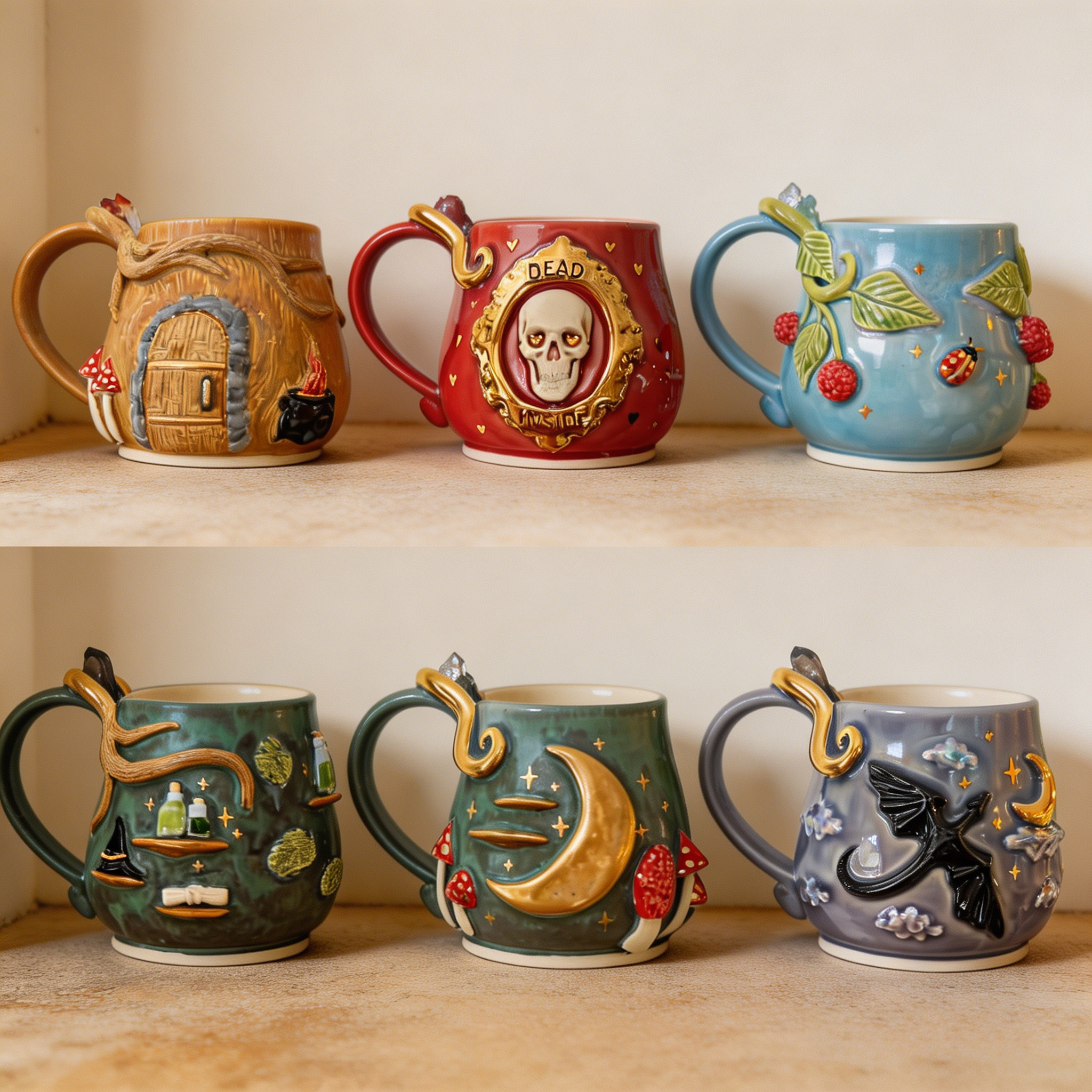 Artisan Crystal Accent Witchcraft Mugs | Set of 6