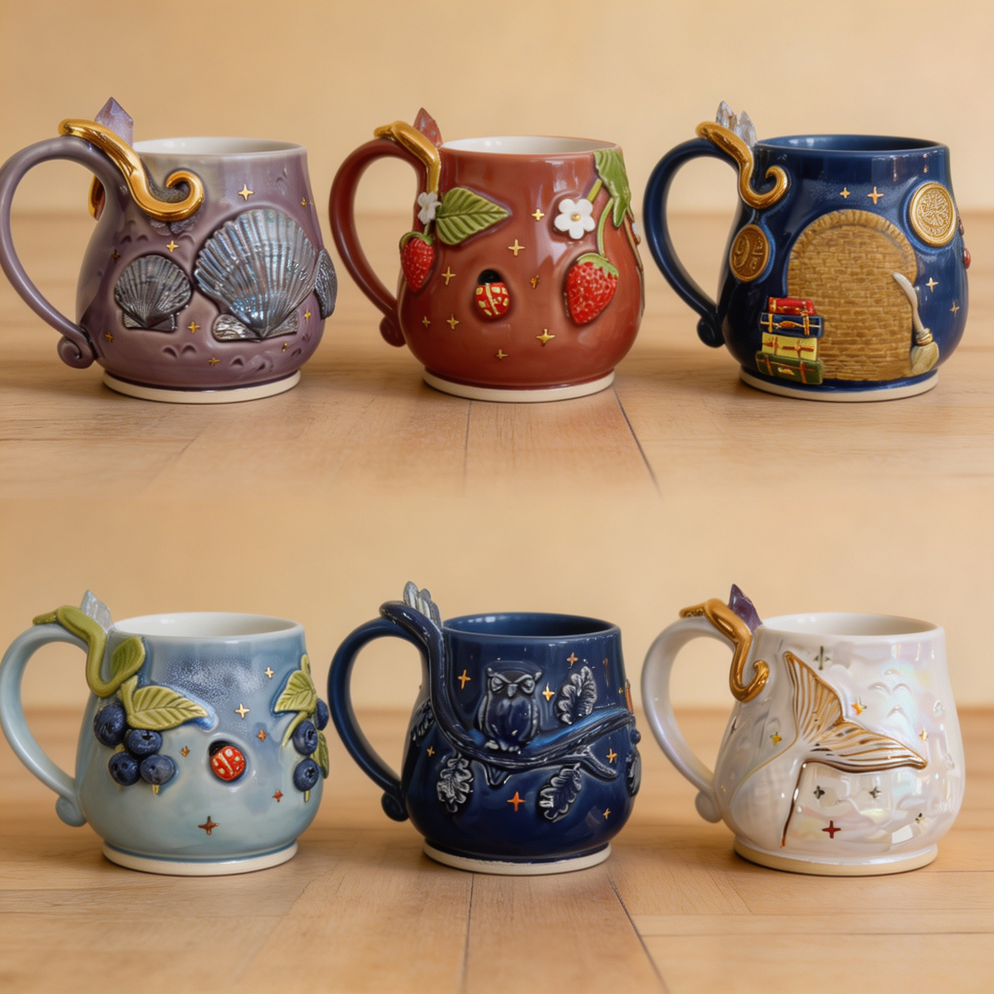 Whimsical Enchanted Pottery Mugs | Set of 6