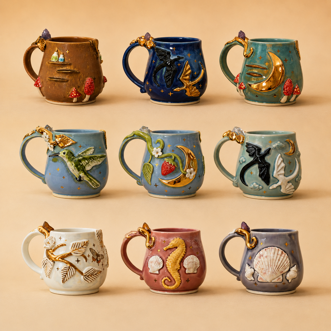 Vintage Fantasy Coffee Mug Set (9-Pack)