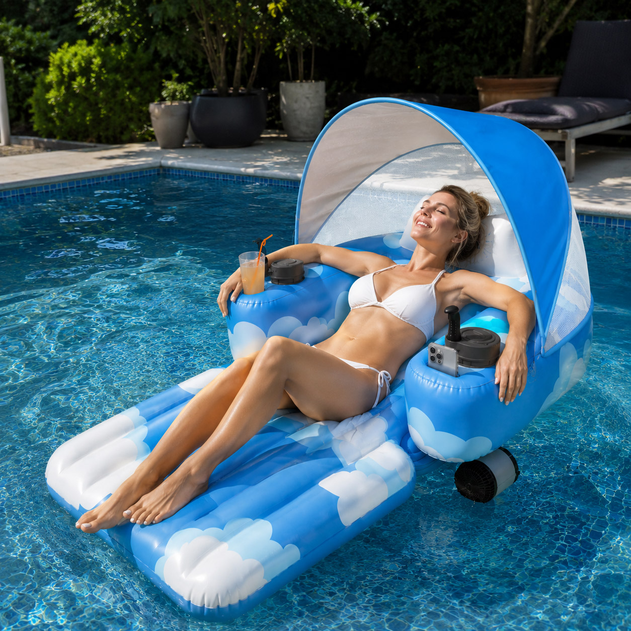 Bushingpicker Motorized Pool Float With Canopy