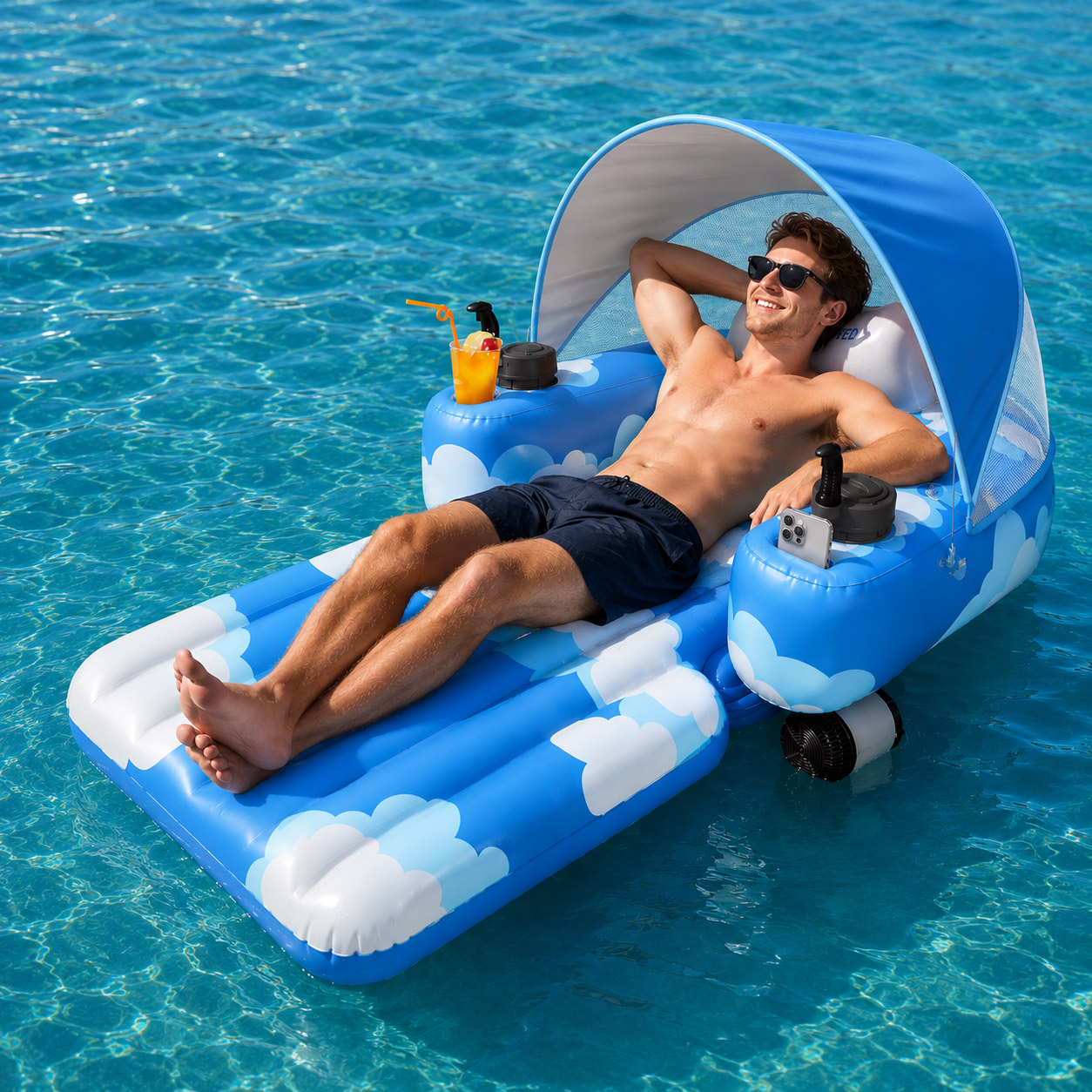 Bushingpicker Motorized Pool Float With Canopy