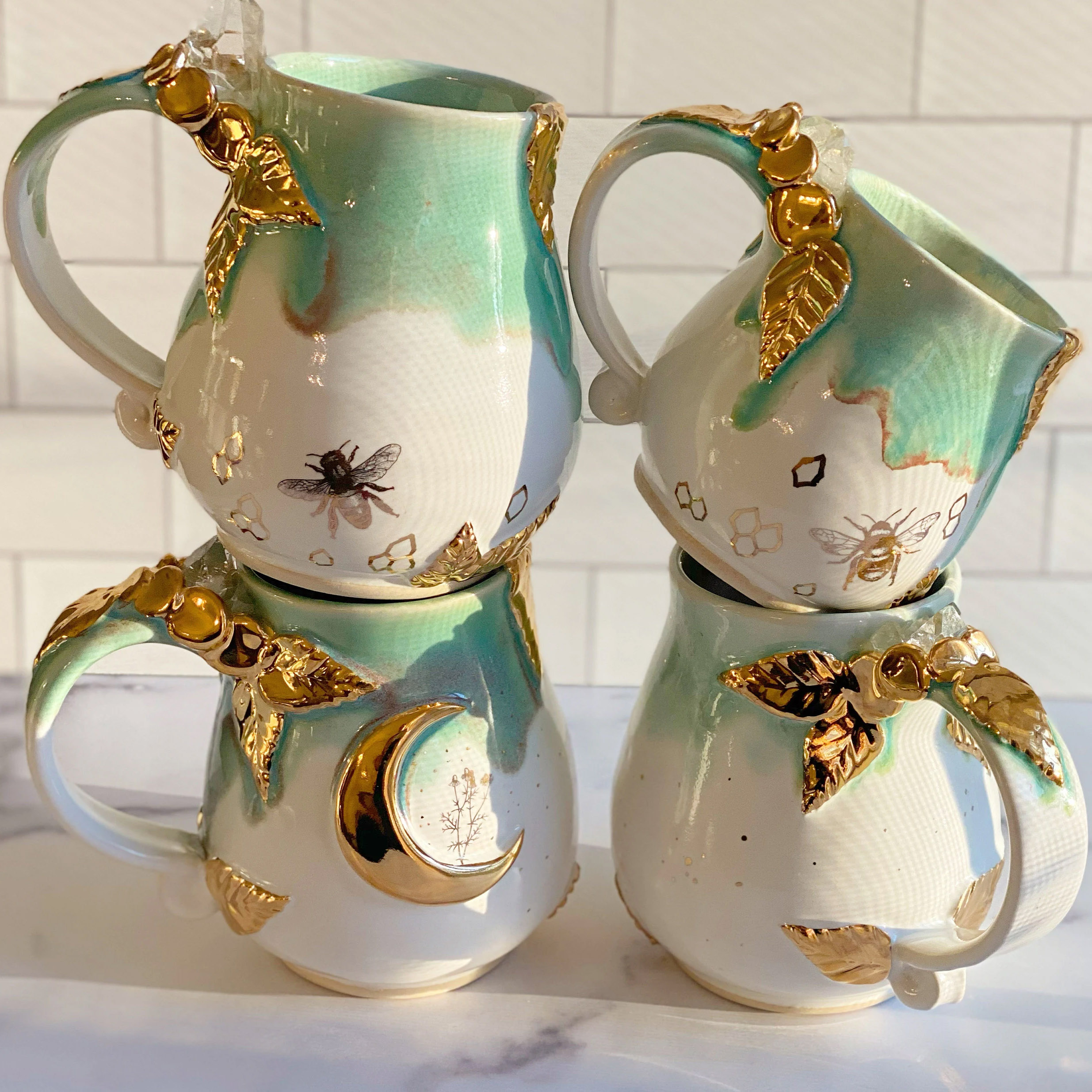 Moonlit Artisan Ceramic Mug Set – 4-Piece Collection