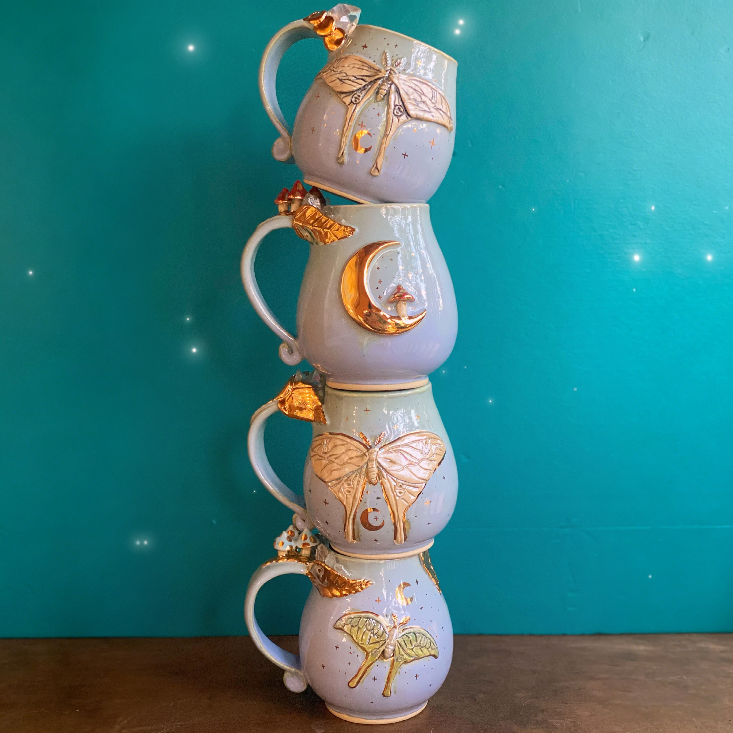 Moonlit Artisan Ceramic Mug Set – 4-Piece Collection