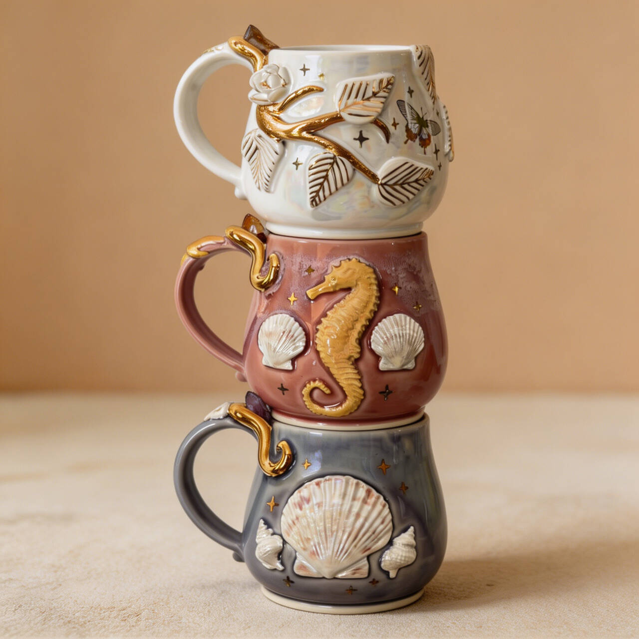 Coastal Gold Accent Mug Set | Set of 3