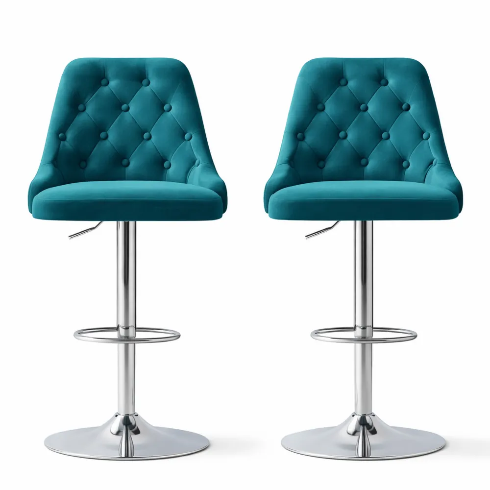 Chaise de Bar Pivotante en Velours Réglable avec Repose-Pieds, Lot de 2, Bleu