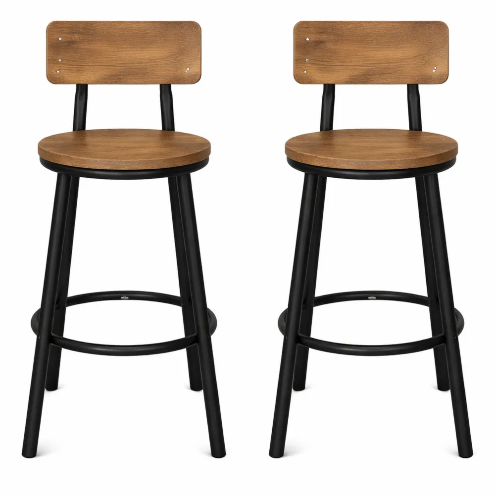 Tabourets de Bar Lot de 2 avec Dossier et Repose-Pieds, Métal Marron Rustique