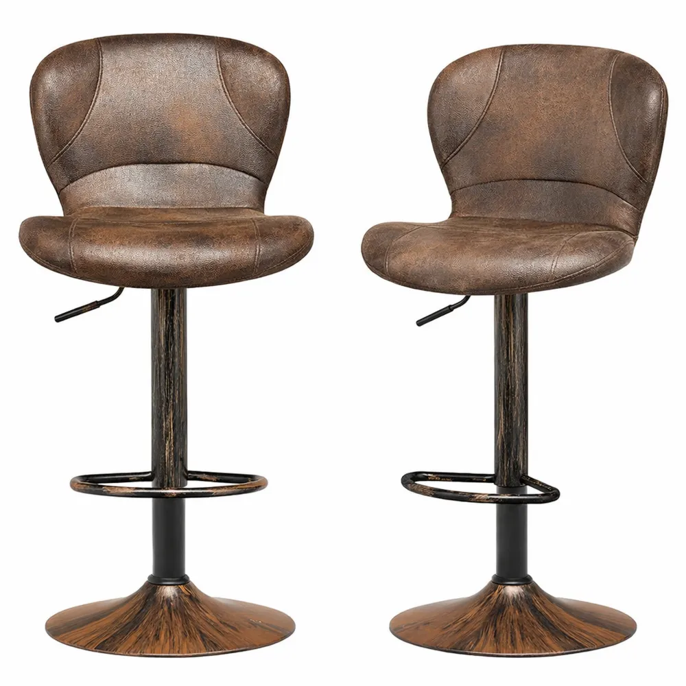 Tabourets de Bar Industriels Réglables avec Repose-Pieds, Ensemble de 2, Cuir Marron