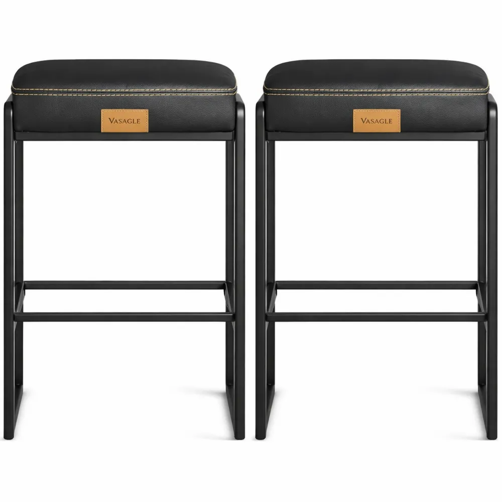 Tabouret de Bar en PU avec Coutures, Hauteur 66 cm, Noir