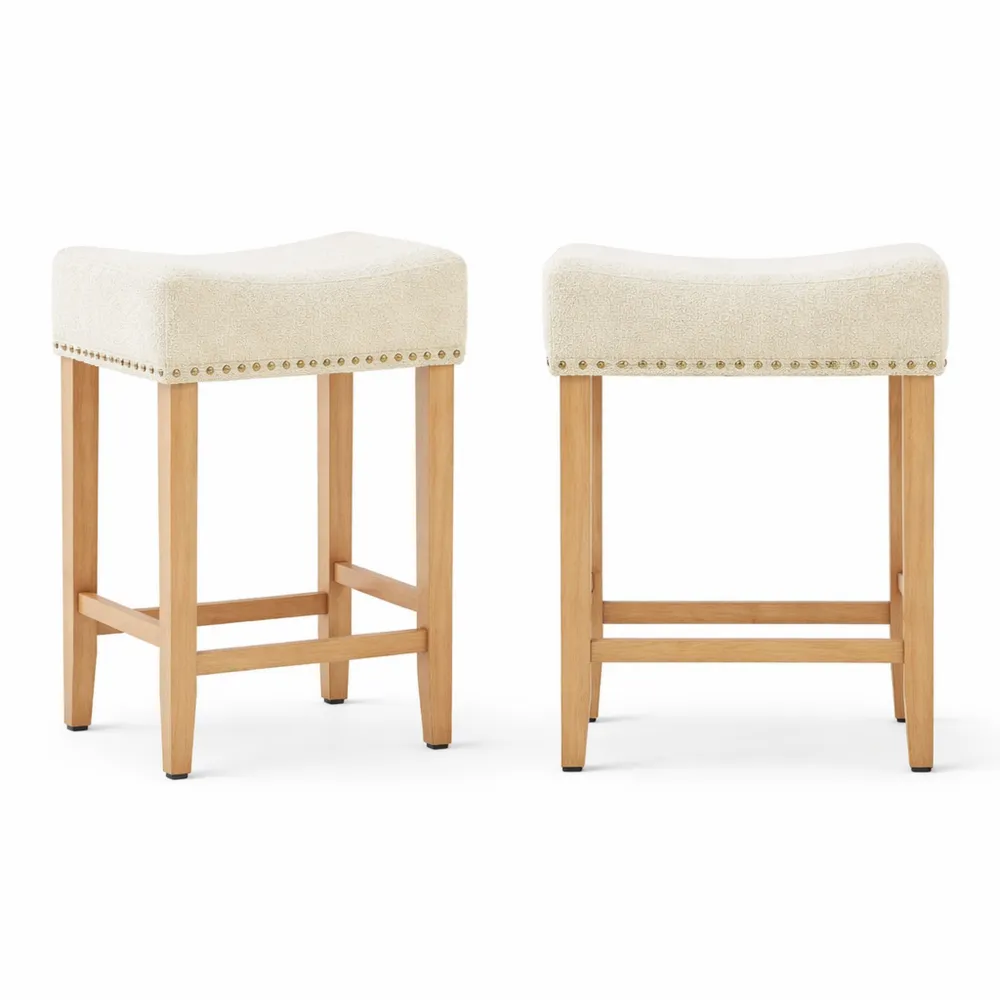 Ensemble de 2 tabourets en sherpa avec repose-pieds pour cuisine et bar