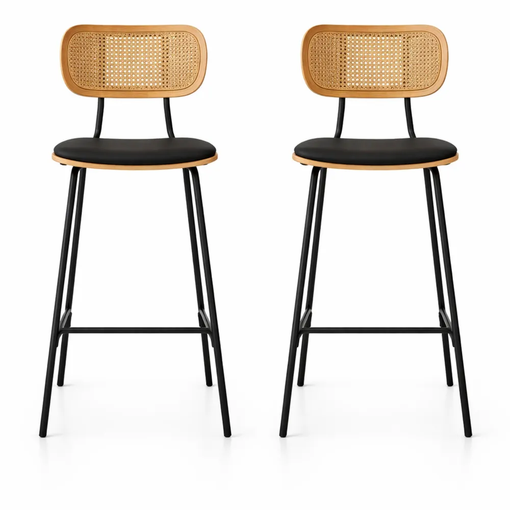 Ensemble de 2 chaises de bar en rotin avec repose-pieds, hauteur 65,5 cm, capacité 140 kg