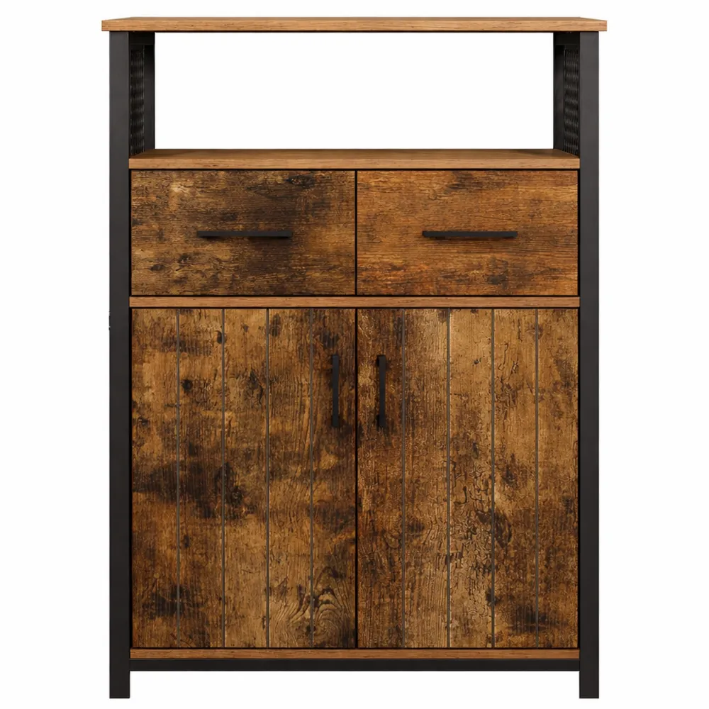 Buffet avec Tiroir et Étagère Réglable, Style Industriel, Marron Rustique et Noir