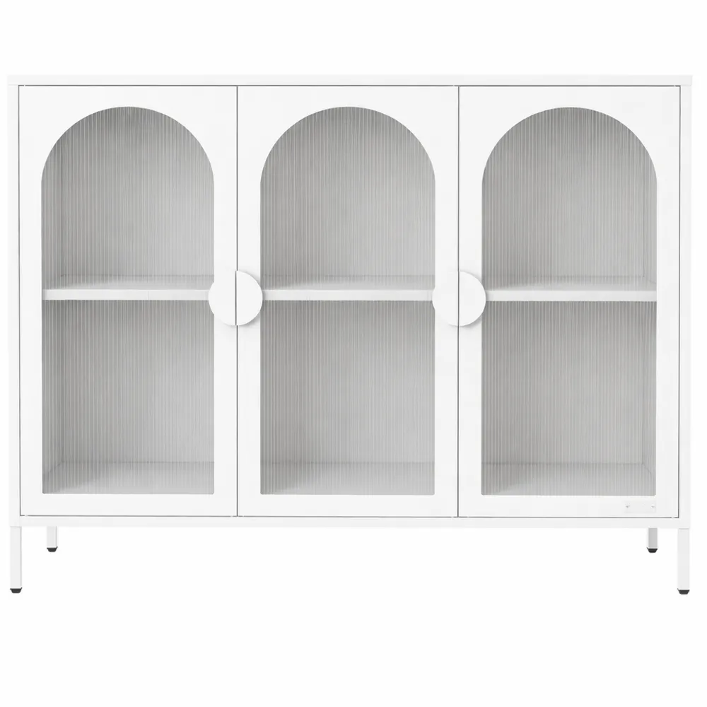 Buffet Moderne en Métal Blanc avec Compartiments et Portes