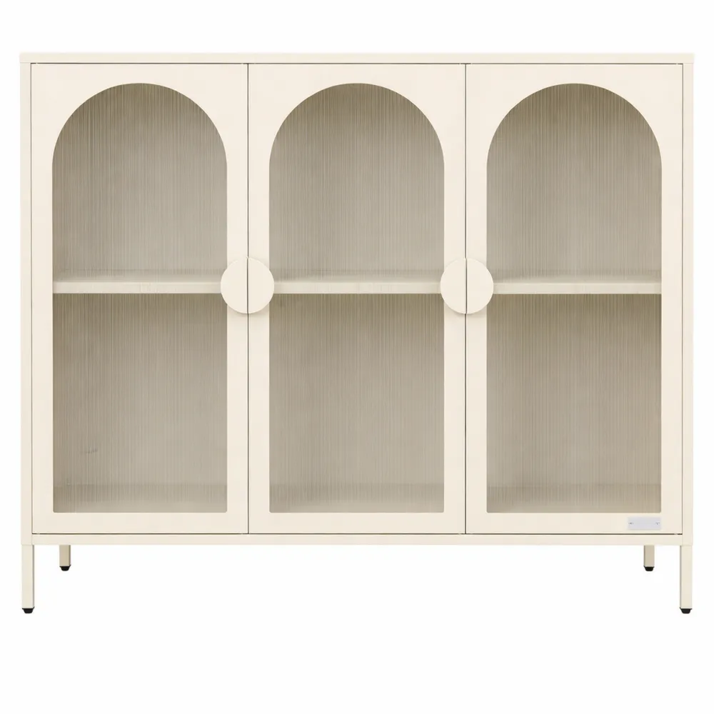 Meuble de Rangement Métallique Crème avec Compartiments et Portes Réglables