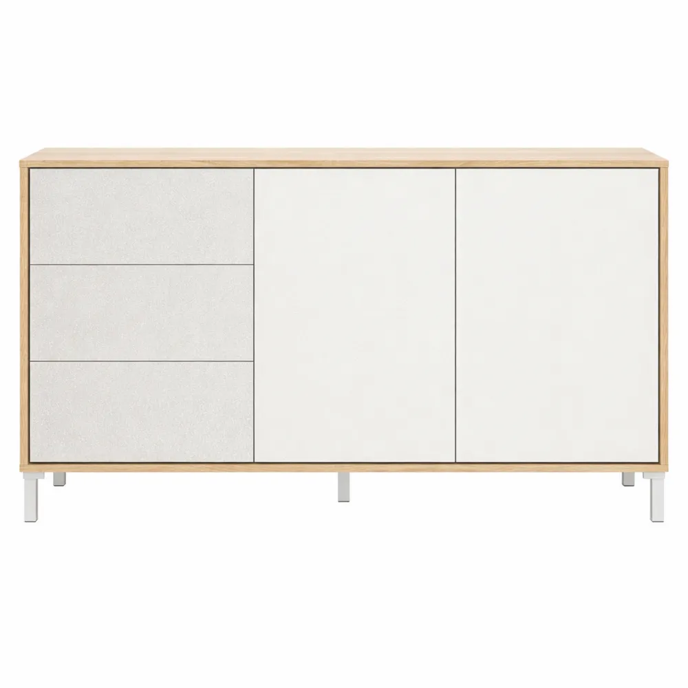 Buffet 2 portes et 3 tiroirs avec finition chêne et blanc