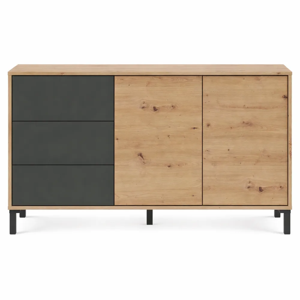 Buffet en chêne avec portes et tiroirs anthracite