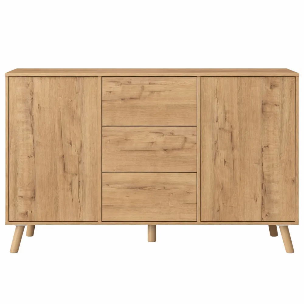 Buffet Moderne 2 Portes 3 Tiroirs en Chêne pour Salon