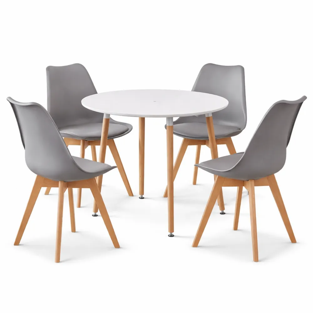 Set de Salle à Manger Moderne avec Table Ronde et 4 Chaises Gris