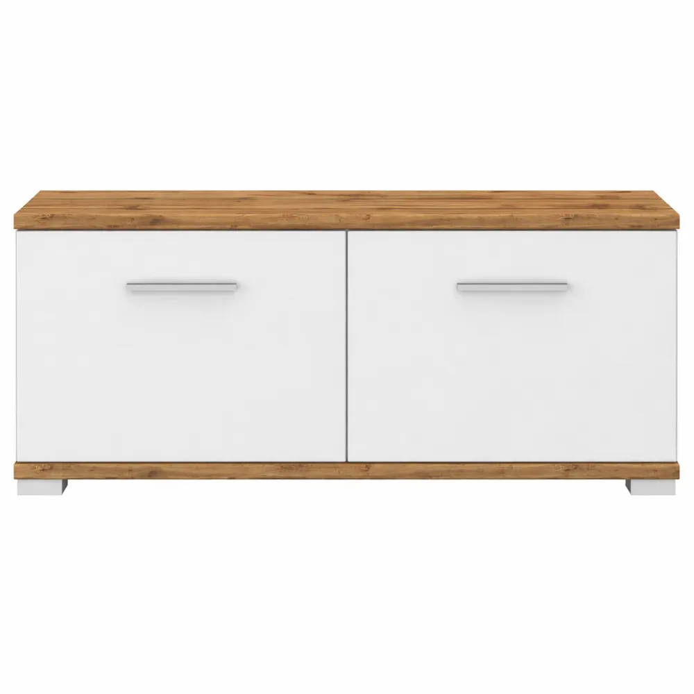 Banc de Rangement avec Portes en Chêne et Blanc
