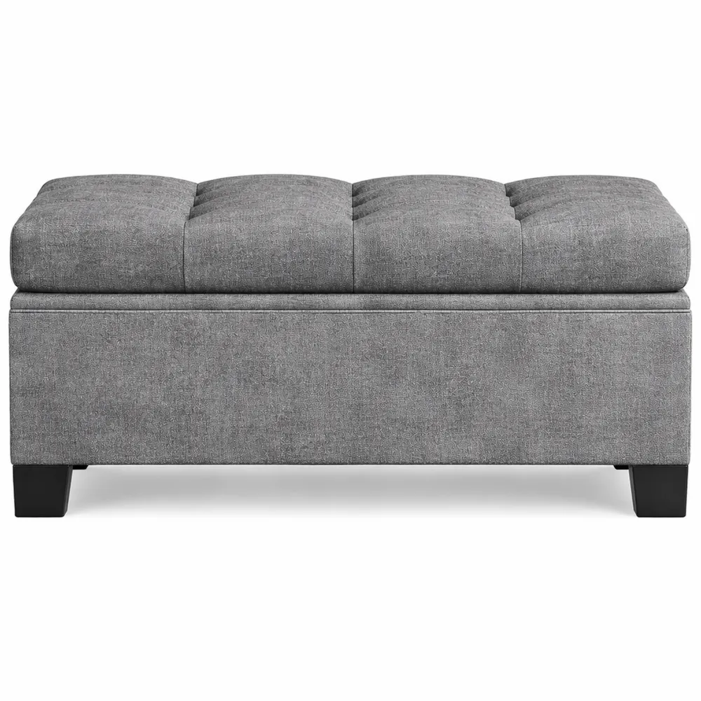 Banc de rangement rembourré gris pour espace de vie
