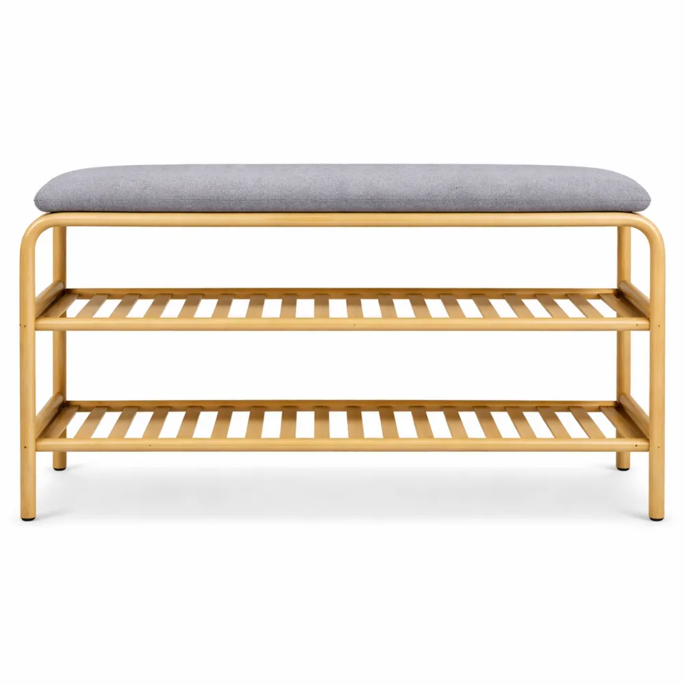 Banc de rangement chaussures avec assise rembourrée, capacité 6 paires, pour chambre et dressing, dimensions 46x69x30 cm