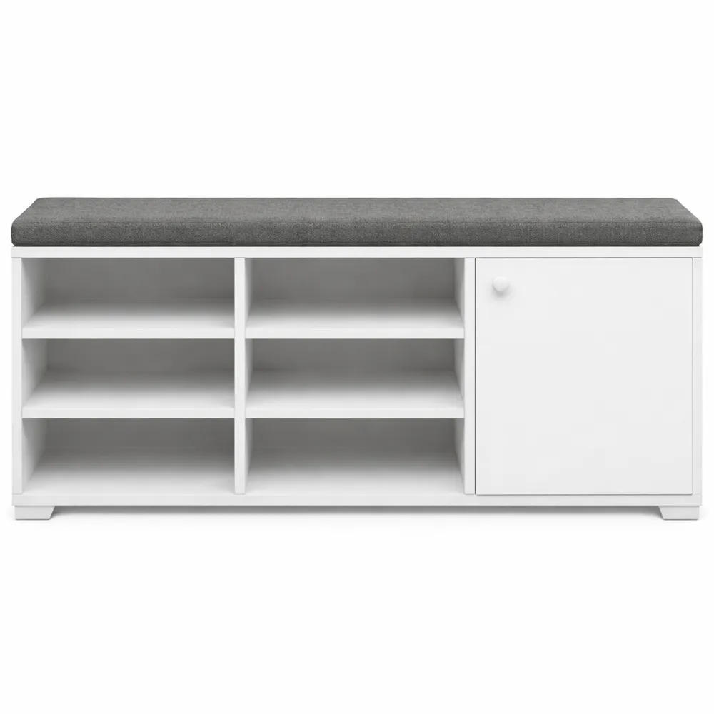 Banc à chaussures rapide à assembler, étagères réglables, blanc et gris