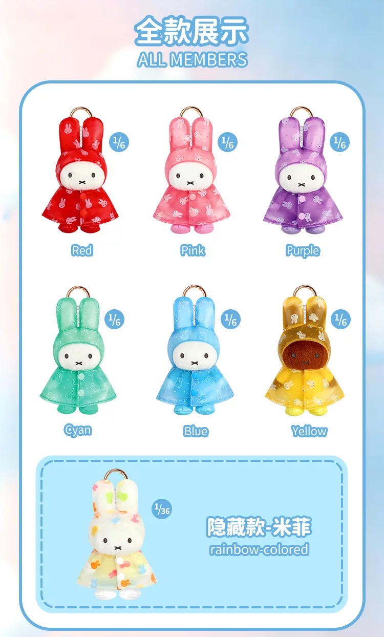 Miffy Raincoat Series Plush Keychain Blind Box