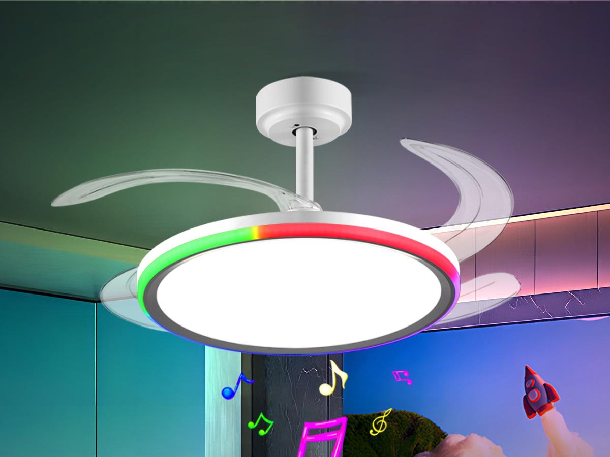 BaySquirrel Slim Invisible Ceiling Fans Lights with Remote Control & App 42 Inch Dimmable Fan 6 Retractable Blades 6-Speed Reversible Adjustable Rgb Lighting 24-Hour Timer Smart Lamp