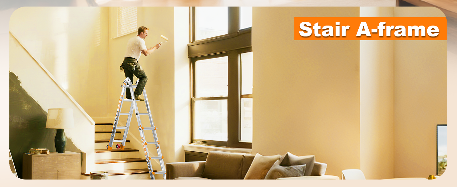 Stair A-frame ladder for stairway painting