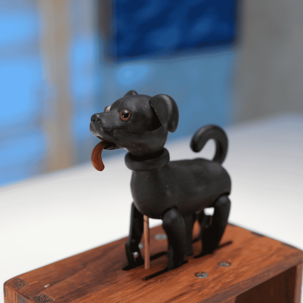 Handcrafted Wooden Dog Crank Automaton