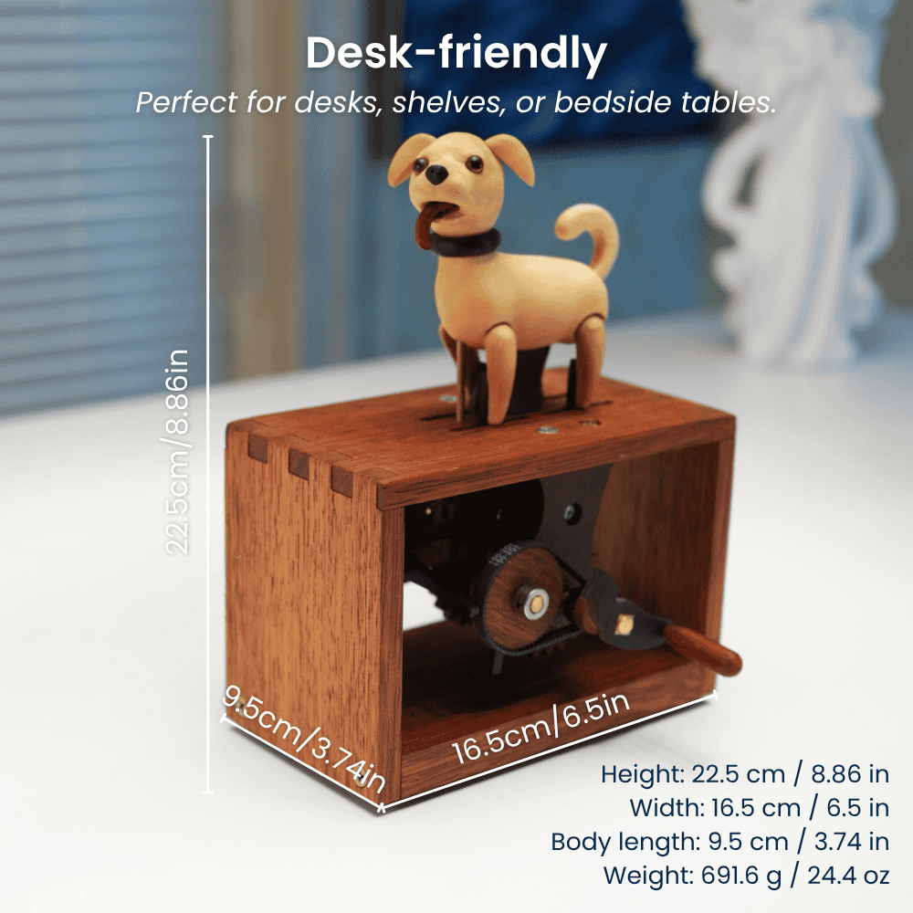 Handcrafted Wooden Dog Crank Automaton