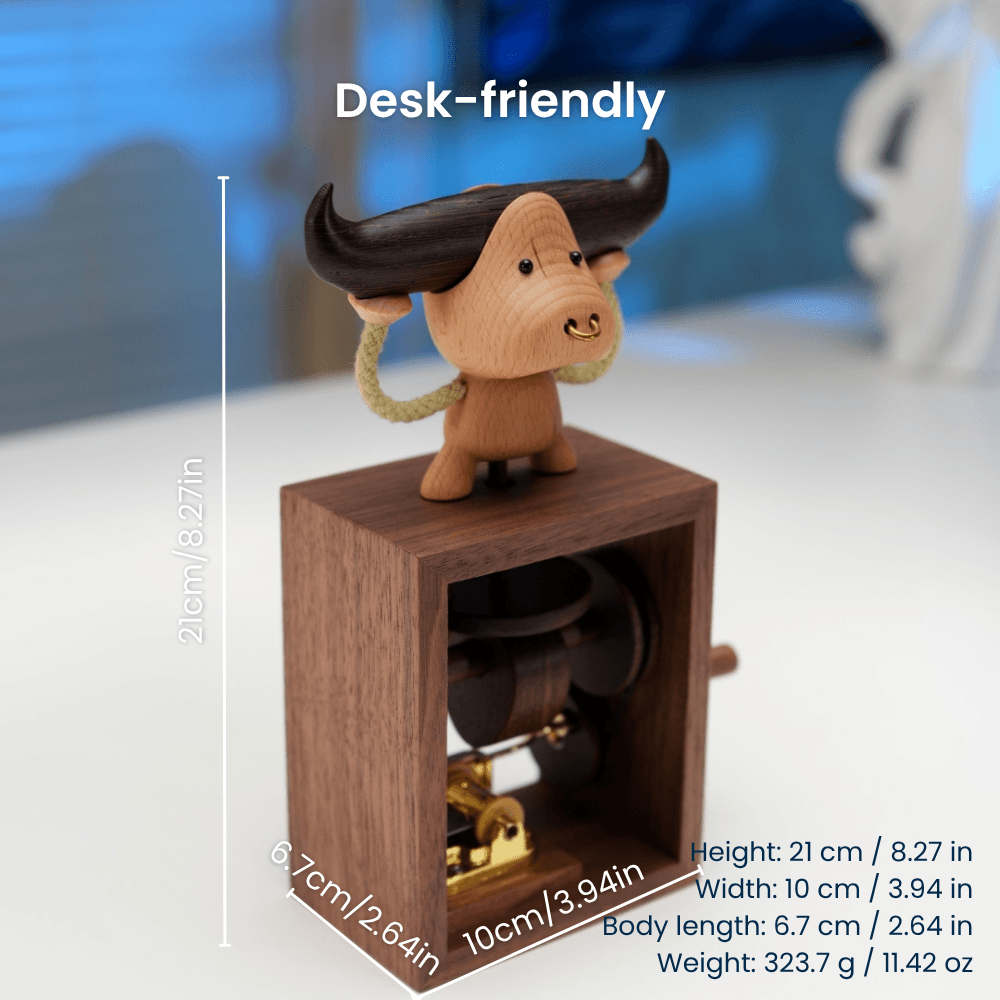 Handcrafted Wooden Bull Music Box Automaton