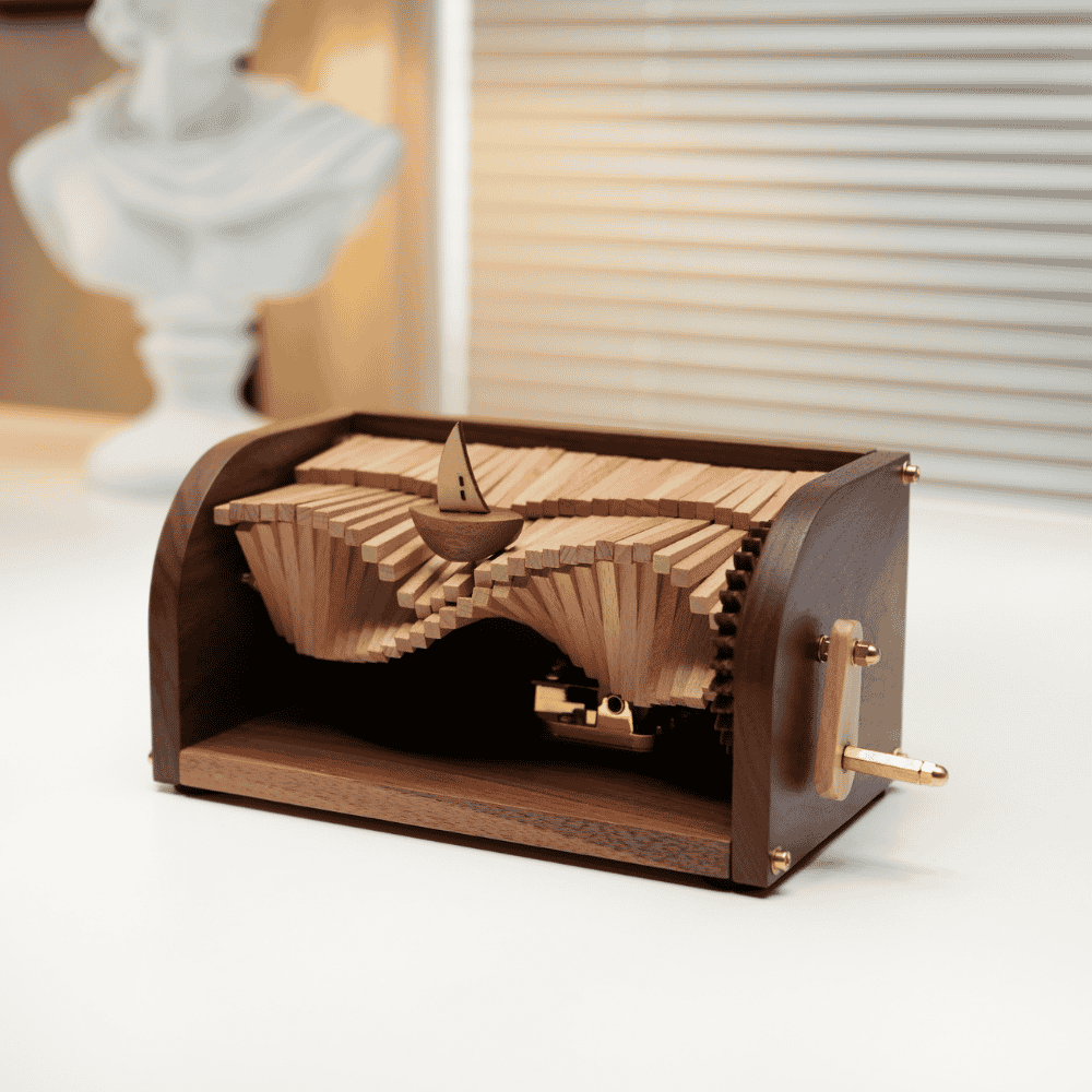 Handcrafted Wooden “Song of the Waves” Music Box Automaton