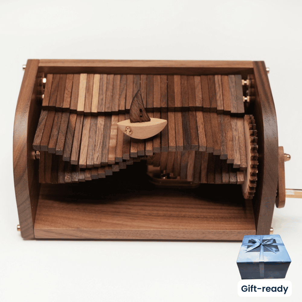 Handcrafted Wooden “Song of the Waves” Music Box Automaton