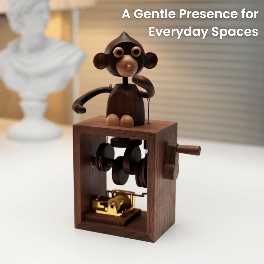 Handcrafted Wooden Monkey Music Box Automaton
