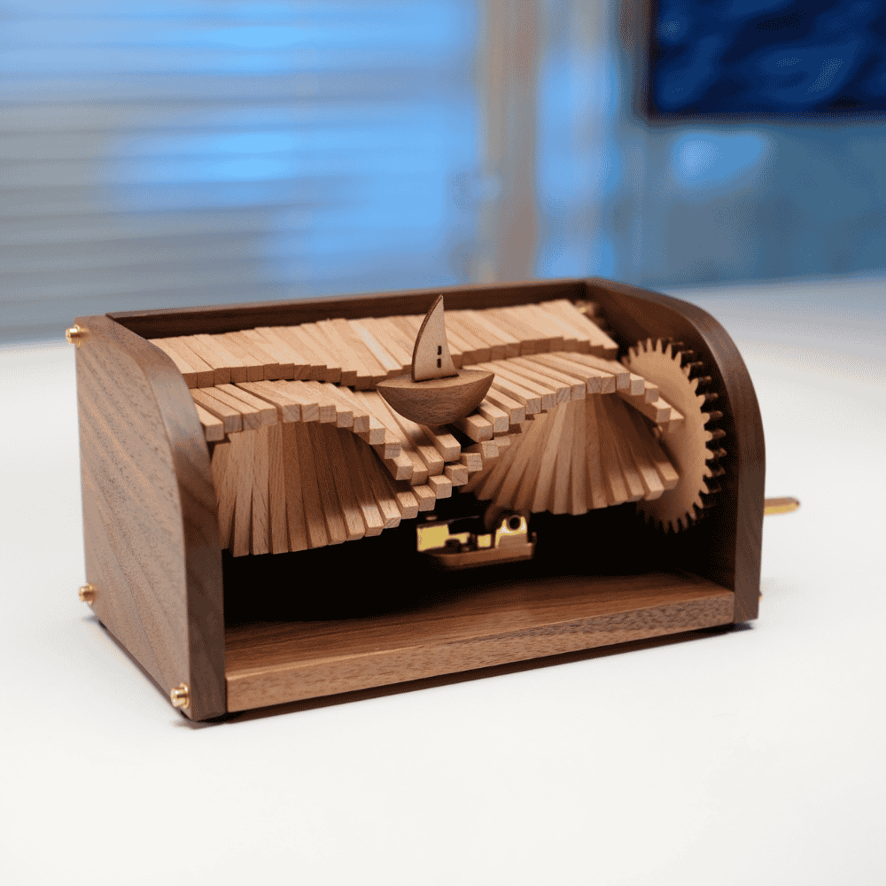 Handcrafted Wooden “Song of the Waves” Music Box Automaton