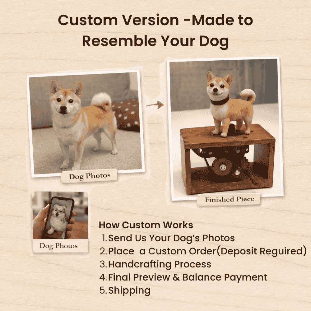 Handcrafted Wooden Dog Crank Automaton