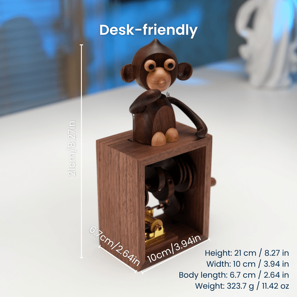 Handcrafted Wooden Monkey Music Box Automaton