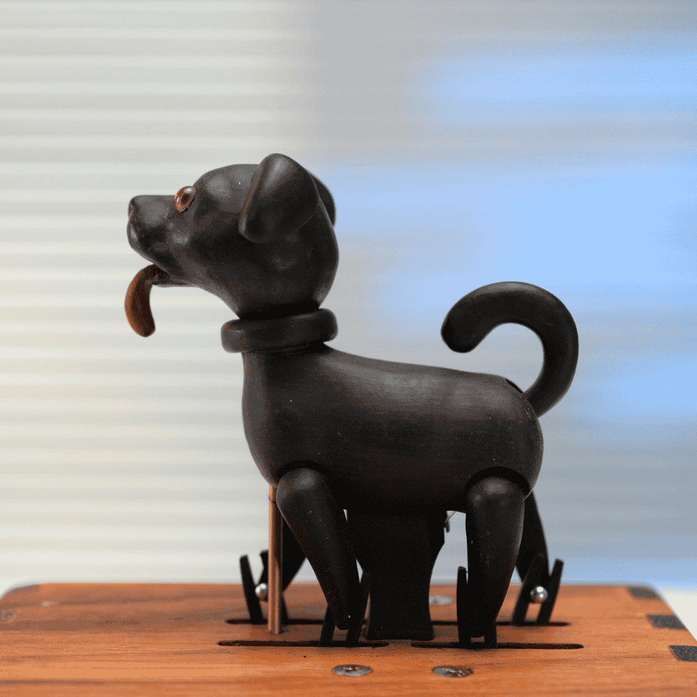 Handcrafted Wooden Dog Crank Automaton