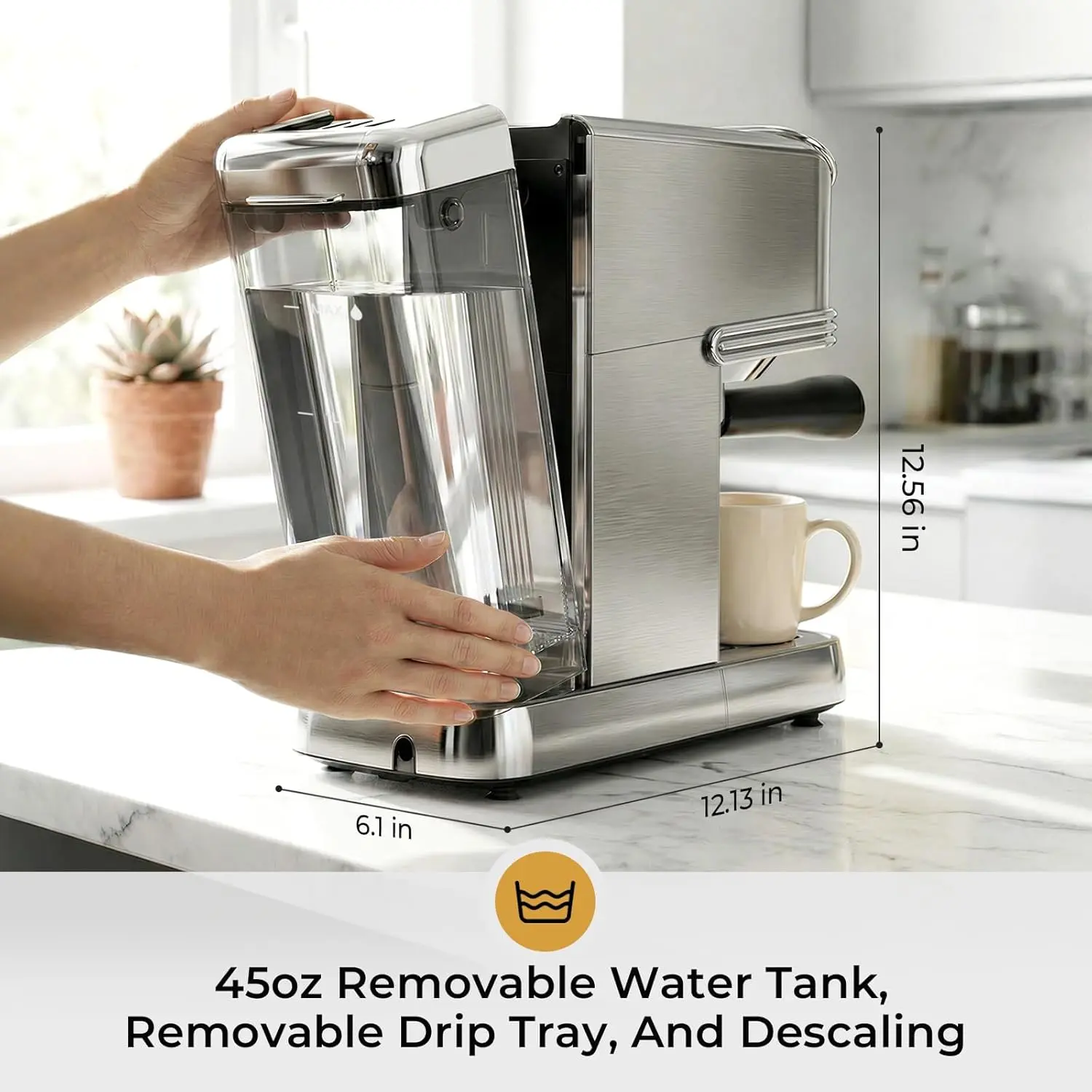 Espresso Machine with Milk Frother, 20 Bar Compact Espresso Maker with 45 OZ Removable Tank, Stainless Steel Coffee Machine for Home, Office, Latte, Cappuccino Silver summerwins