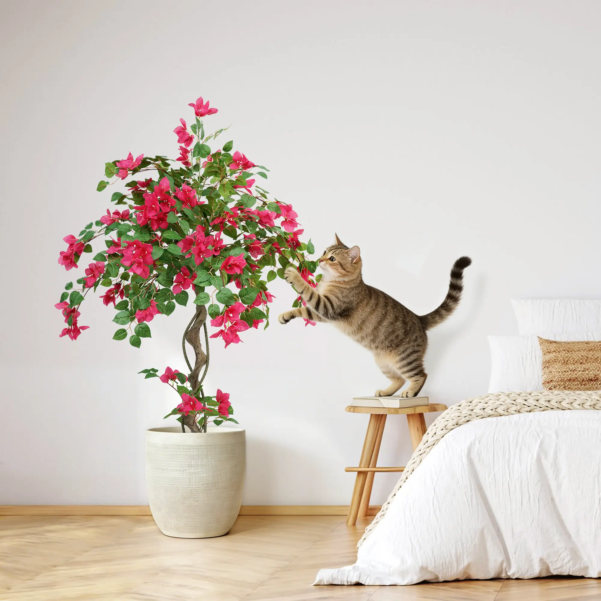 3/4/5FT Realistic Pink Bougainvillea (NO POT) Silk Plant Faux Flowers UV-Resistant for Outdoors No Maintenance Artificial Tree for Home Porch, Terrace & Garden Decoration Versatile Spring Decoration