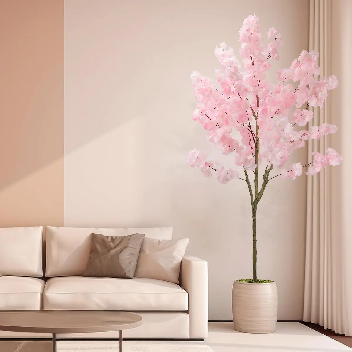 Elegant 6FT 7ft 8ft Artificial Cherry Blossom Tree with Cement Pot - Lifelike Silk Faux Floral Plant for Home Office Wedding Indoor Outdoor Decor Pink White